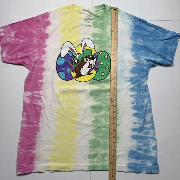 Buc-ee's Shirt Mens Large Tie Dye Easter Bunny Eggs Graphic Tee Funny Quote - Picture 5 of 6